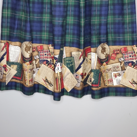 Vintage Sharon Young plaid pleated novelty printed midi skirt academia tartan - Picture 3 of 10